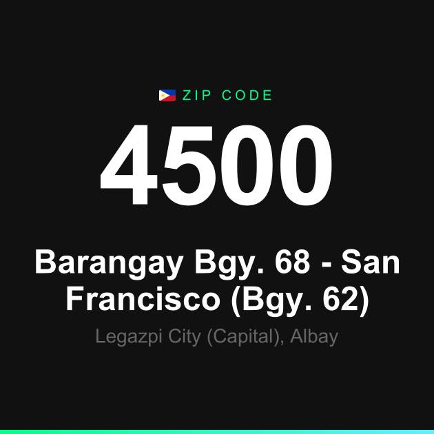 Shareable ZIP code 4500 card for Barangay Bgy. 68 - San Francisco (Bgy. 62)