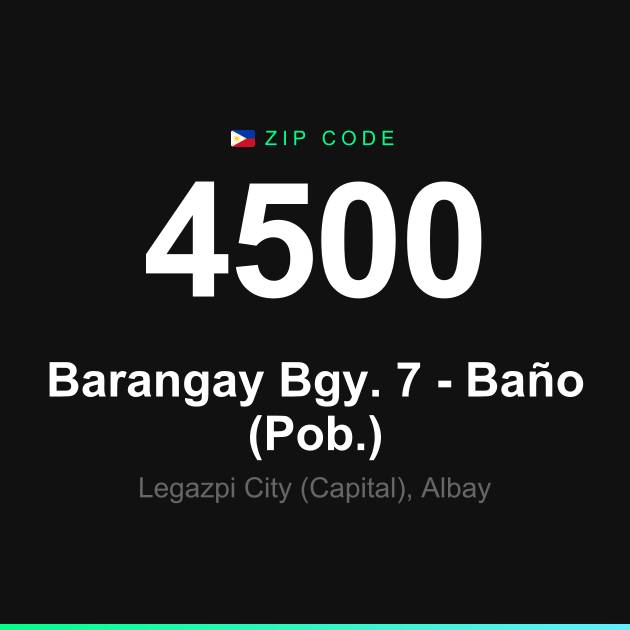 Shareable ZIP code 4500 card for Barangay Bgy. 7 - Baño (Pob.)