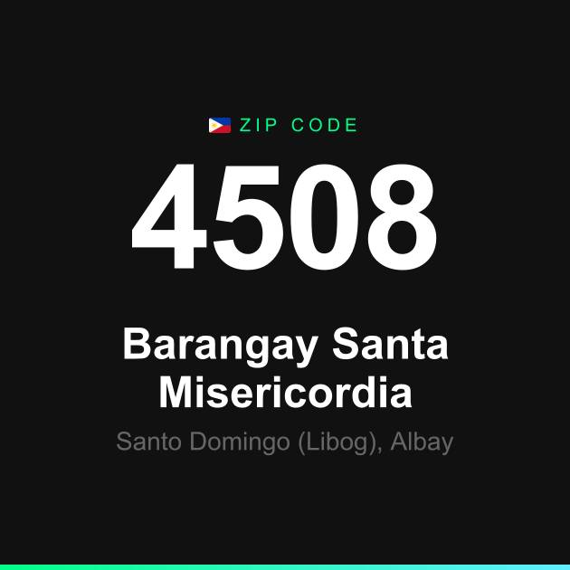 Shareable ZIP code 4508 card for Barangay Santa Misericordia