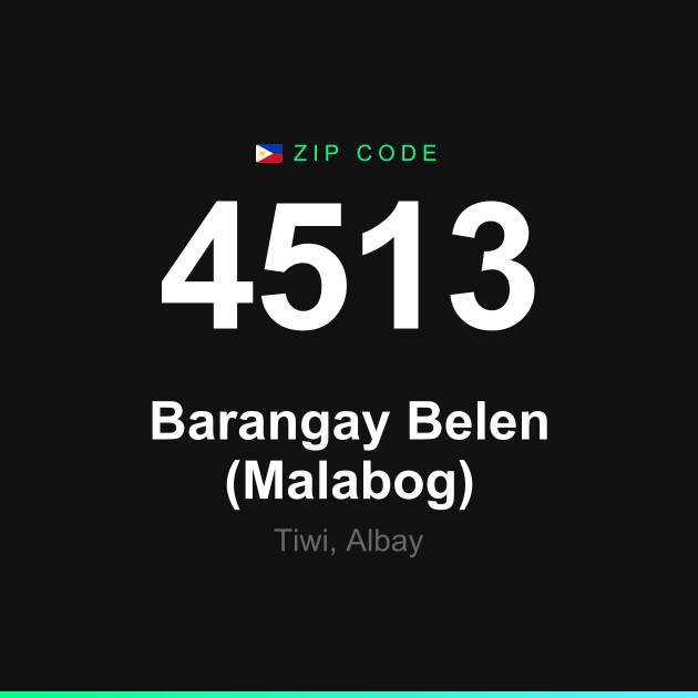 Shareable ZIP code 4513 card for Barangay Belen (Malabog)
