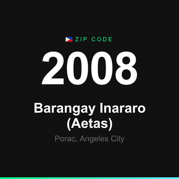 Shareable ZIP code 2008 card for Barangay Inararo (Aetas)