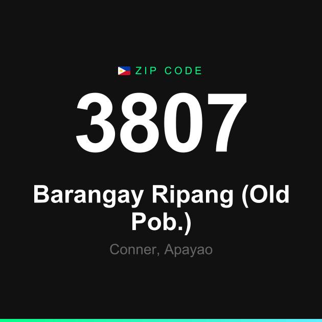 Shareable ZIP code 3807 card for Barangay Ripang (Old Pob.)