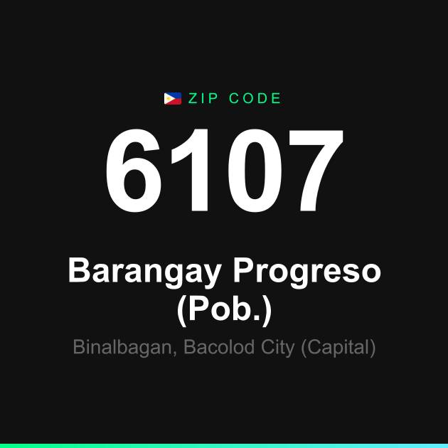 Shareable ZIP code 6107 card for Barangay Progreso (Pob.)