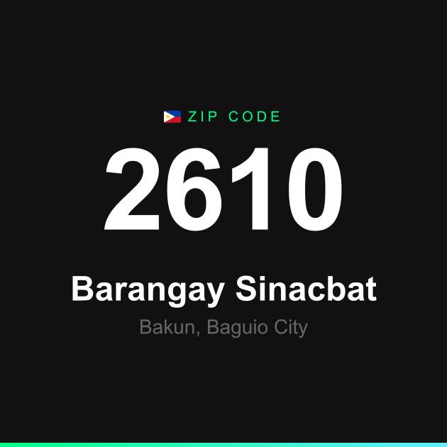 Shareable ZIP code 2610 card for Barangay Sinacbat