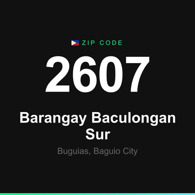 Shareable ZIP code 2607 card for Barangay Baculongan Sur