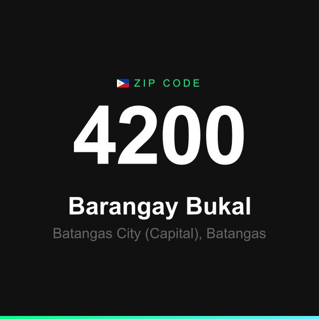 Shareable ZIP code 4200 card for Barangay Bukal