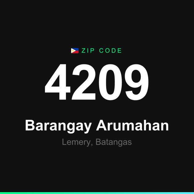 Shareable ZIP code 4209 card for Barangay Arumahan