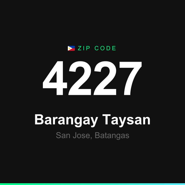 Shareable ZIP code 4227 card for Barangay Taysan