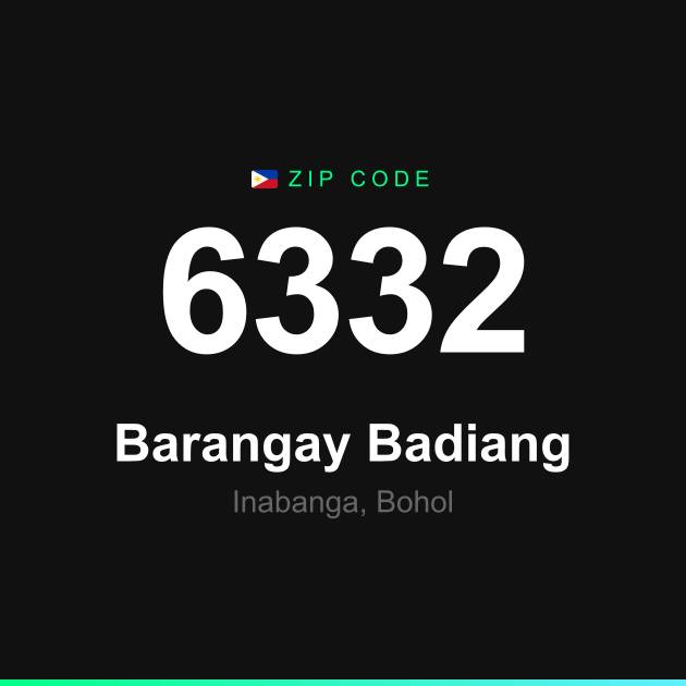 Shareable ZIP code 6332 card for Barangay Badiang