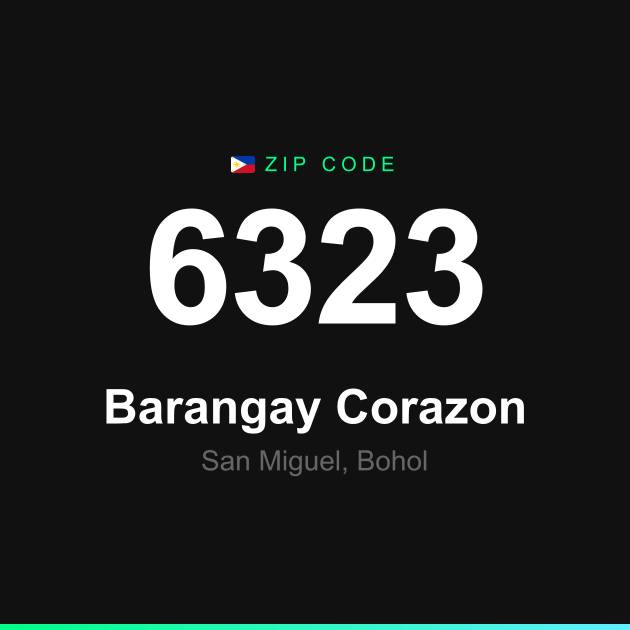 Shareable ZIP code 6323 card for Barangay Corazon