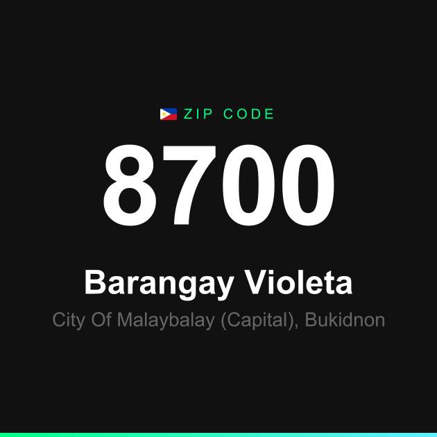 Shareable ZIP code 8700 card for Barangay Violeta