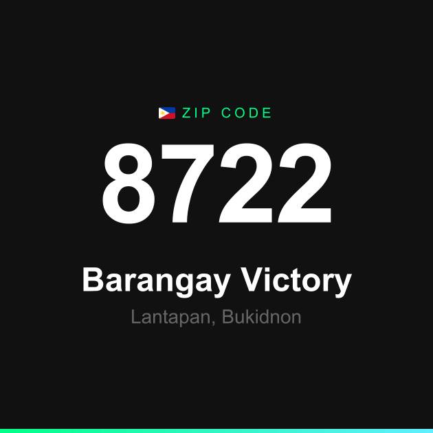 Shareable ZIP code 8722 card for Barangay Victory