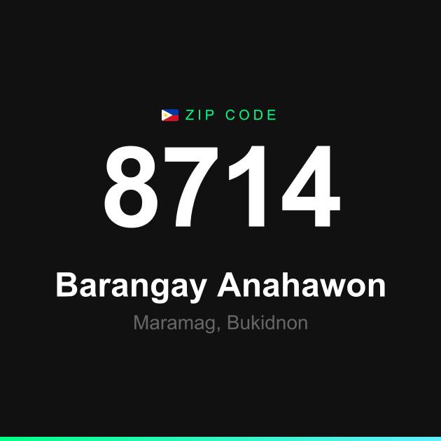 Shareable ZIP code 8714 card for Barangay Anahawon