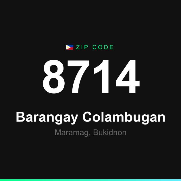 Shareable ZIP code 8714 card for Barangay Colambugan