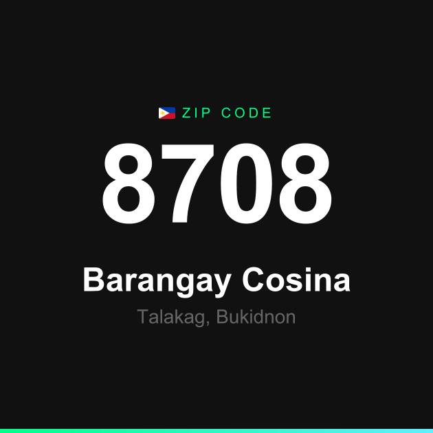 Shareable ZIP code 8708 card for Barangay Cosina