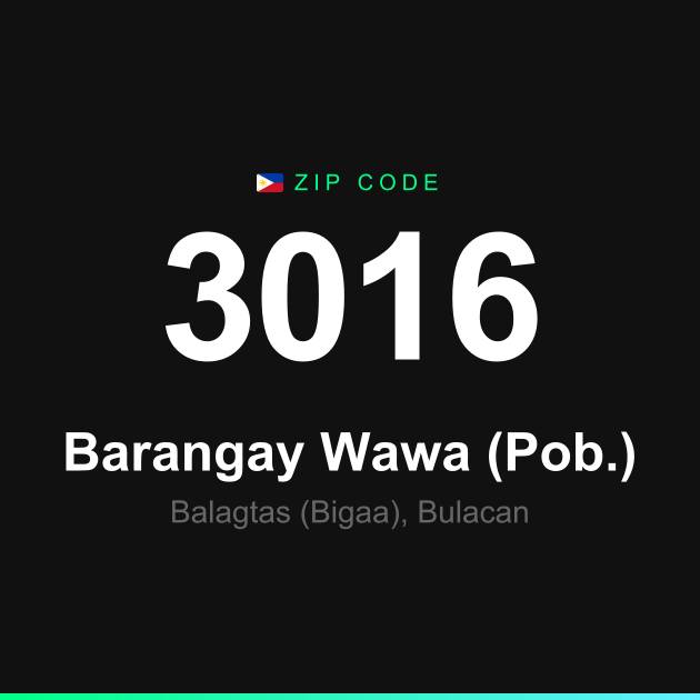 Shareable ZIP code 3016 card for Barangay Wawa (Pob.)