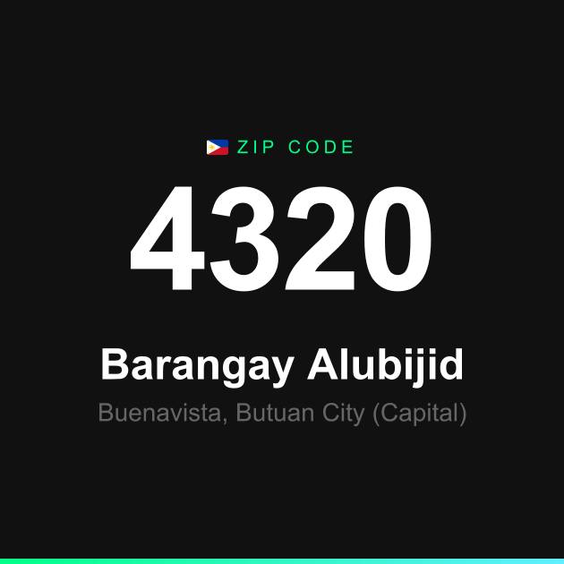 Shareable ZIP code 4320 card for Barangay Alubijid