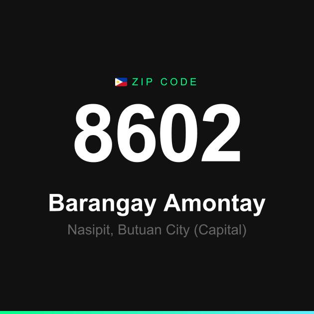 Shareable ZIP code 8602 card for Barangay Amontay