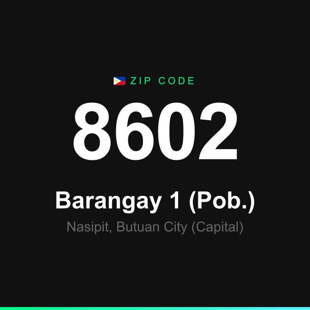 Shareable ZIP code 8602 card for Barangay 1 (Pob.)