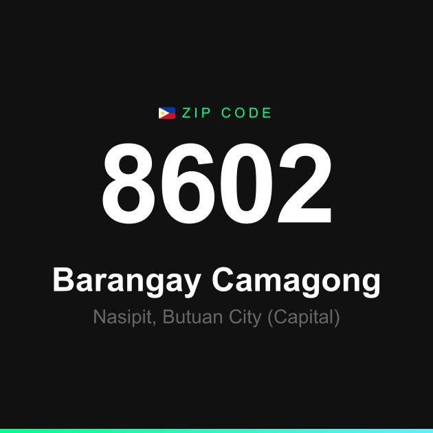 Shareable ZIP code 8602 card for Barangay Camagong