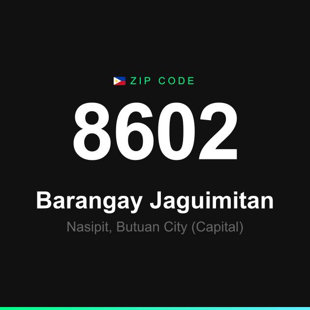 Shareable ZIP code 8602 card for Barangay Jaguimitan