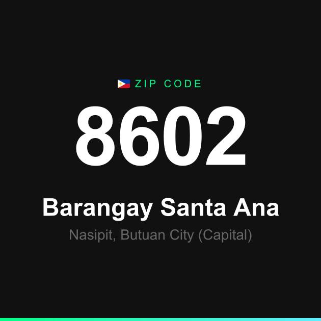 Shareable ZIP code 8602 card for Barangay Santa Ana