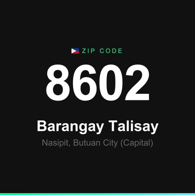 Shareable ZIP code 8602 card for Barangay Talisay