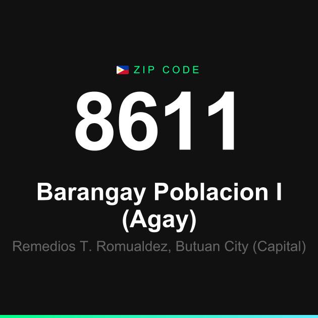 Shareable ZIP code 8611 card for Barangay Poblacion I (Agay)