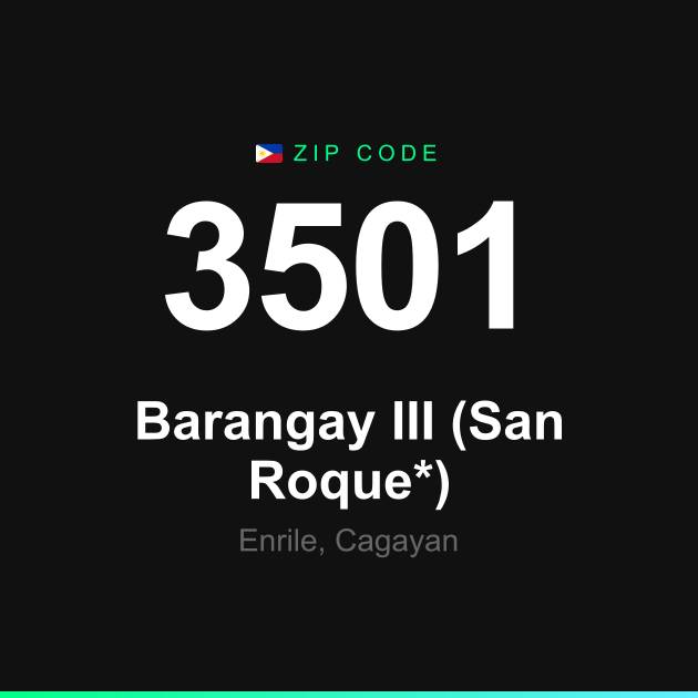 Shareable ZIP code 3501 card for Barangay III (San Roque*)