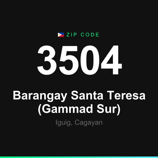 Shareable ZIP code 3504 card for Barangay Santa Teresa (Gammad Sur)