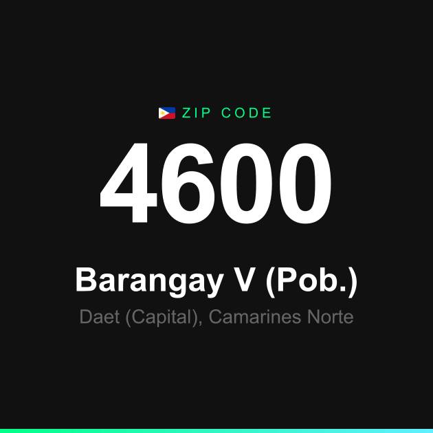 Shareable ZIP code 4600 card for Barangay V (Pob.)