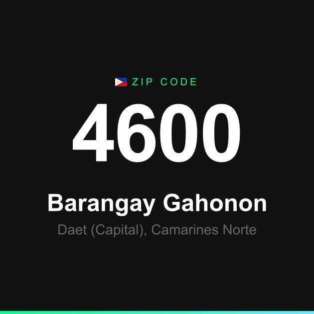 Shareable ZIP code 4600 card for Barangay Gahonon