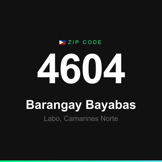 Shareable ZIP code 4604 card for Barangay Bayabas