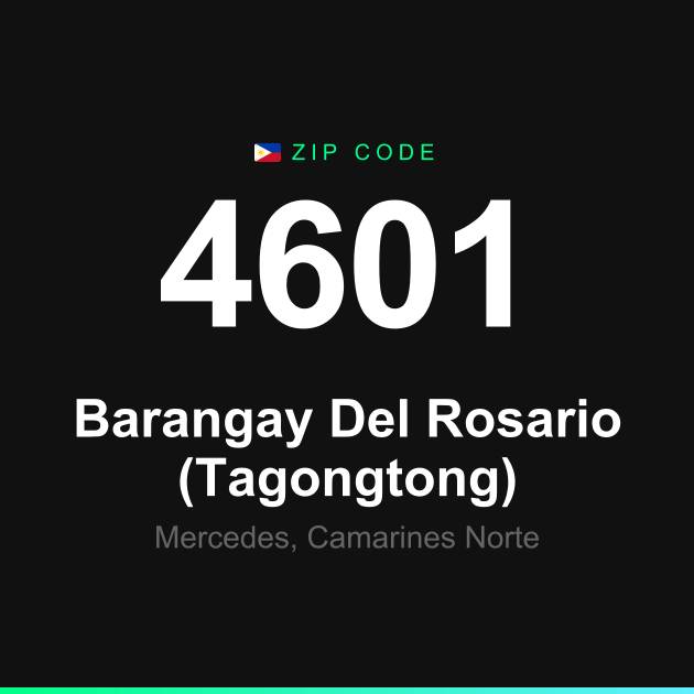 Shareable ZIP code 4601 card for Barangay Del Rosario (Tagongtong)
