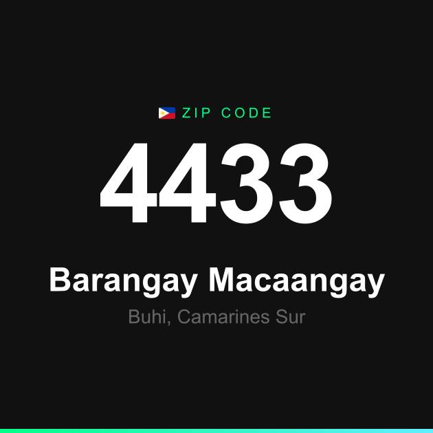 Shareable ZIP code 4433 card for Barangay Macaangay