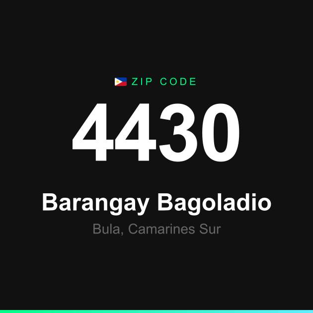Shareable ZIP code 4430 card for Barangay Bagoladio