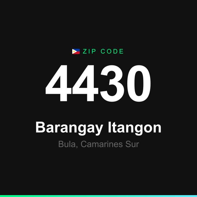 Shareable ZIP code 4430 card for Barangay Itangon