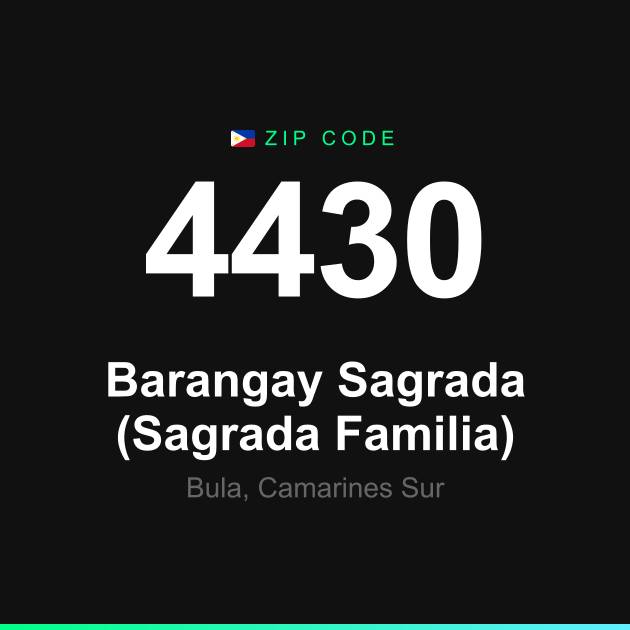 Shareable ZIP code 4430 card for Barangay Sagrada (Sagrada Familia)