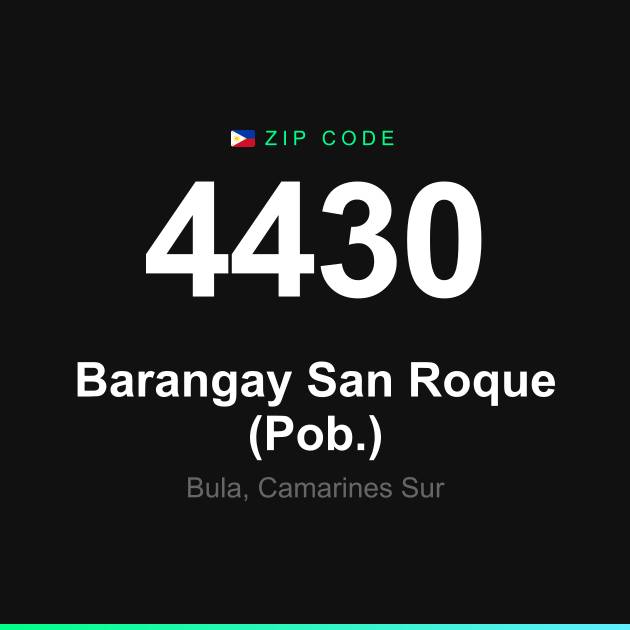 Shareable ZIP code 4430 card for Barangay San Roque (Pob.)