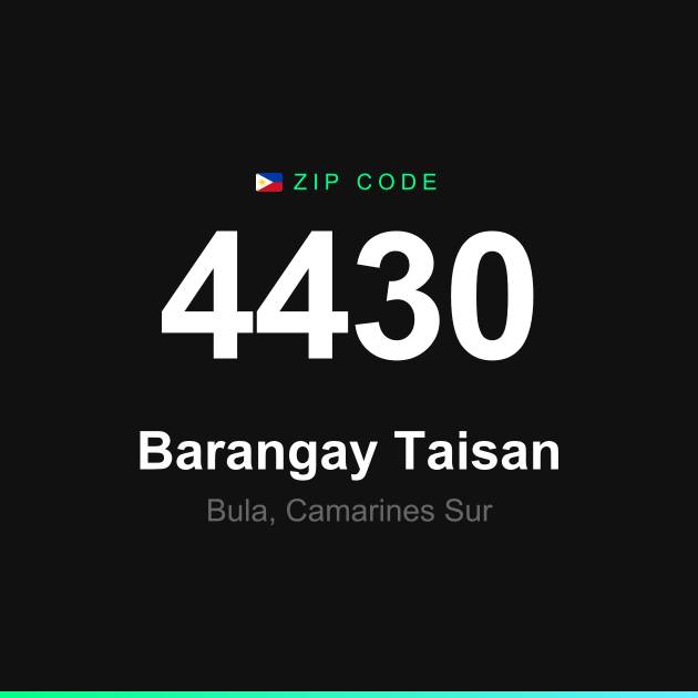 Shareable ZIP code 4430 card for Barangay Taisan
