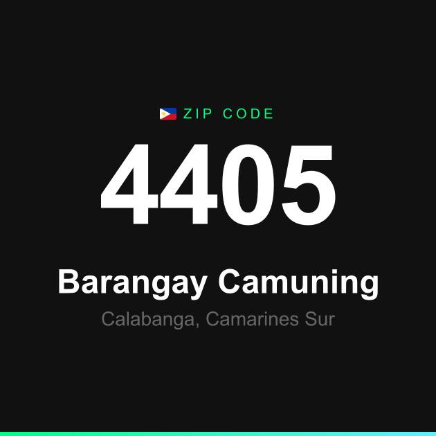 Shareable ZIP code 4405 card for Barangay Camuning