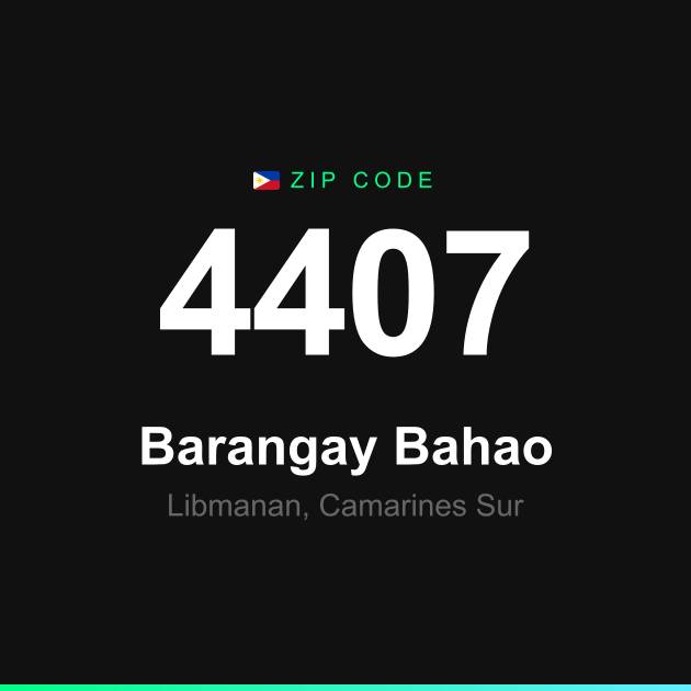 Shareable ZIP code 4407 card for Barangay Bahao