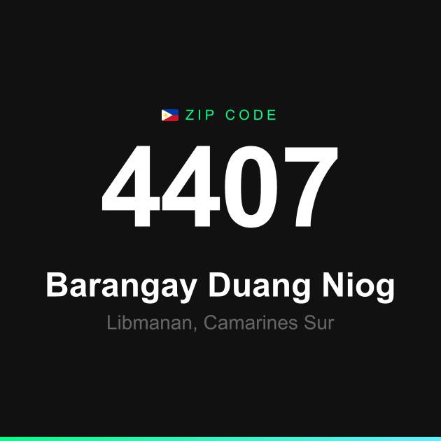 Shareable ZIP code 4407 card for Barangay Duang Niog