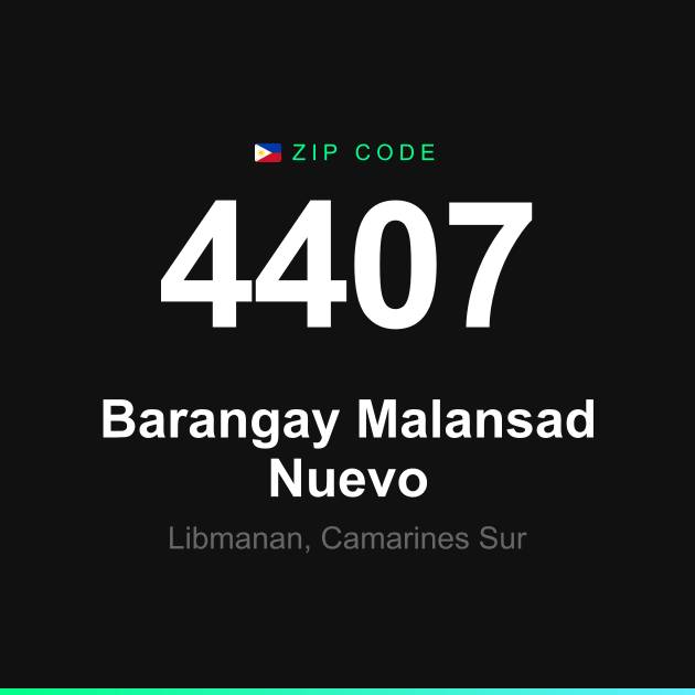 Shareable ZIP code 4407 card for Barangay Malansad Nuevo