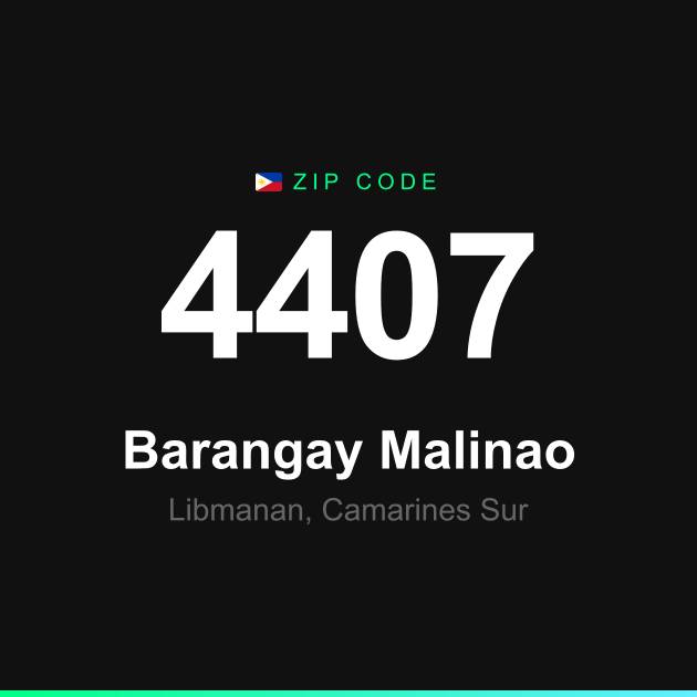 Shareable ZIP code 4407 card for Barangay Malinao