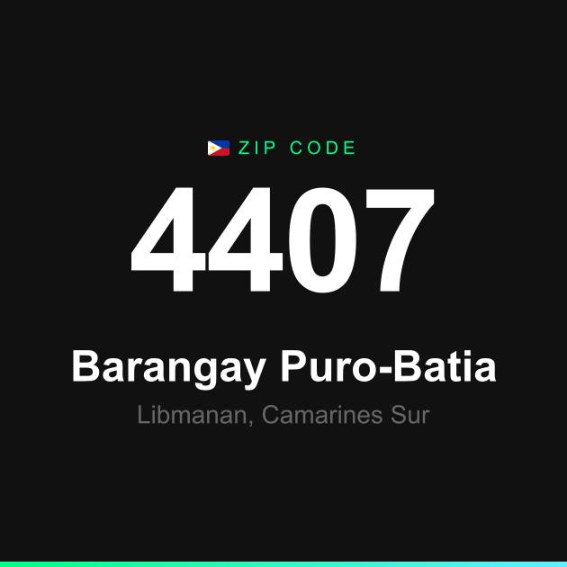 Shareable ZIP code 4407 card for Barangay Puro-Batia