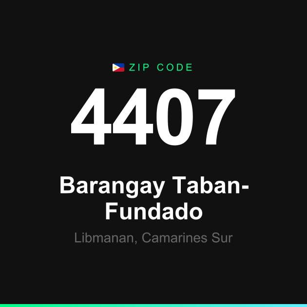 Shareable ZIP code 4407 card for Barangay Taban-Fundado