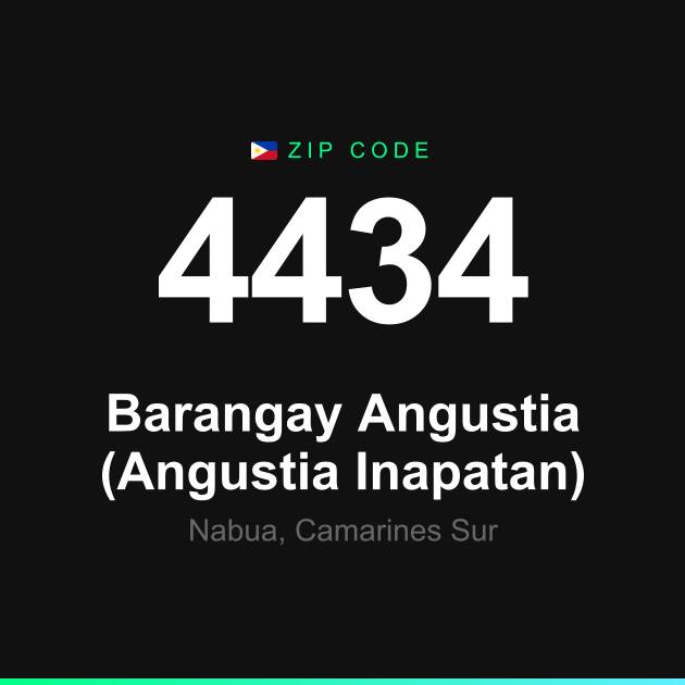 Shareable ZIP code 4434 card for Barangay Angustia (Angustia Inapatan)