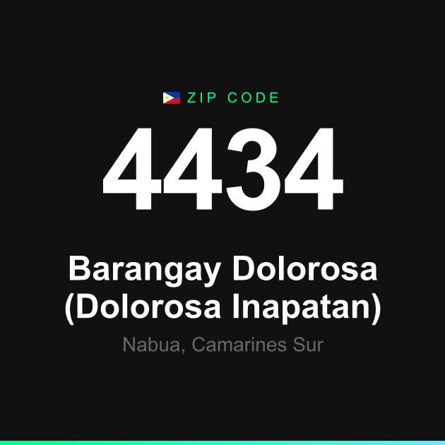 Shareable ZIP code 4434 card for Barangay Dolorosa (Dolorosa Inapatan)