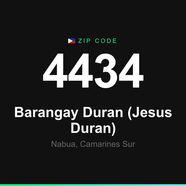 Shareable ZIP code 4434 card for Barangay Duran (Jesus Duran)